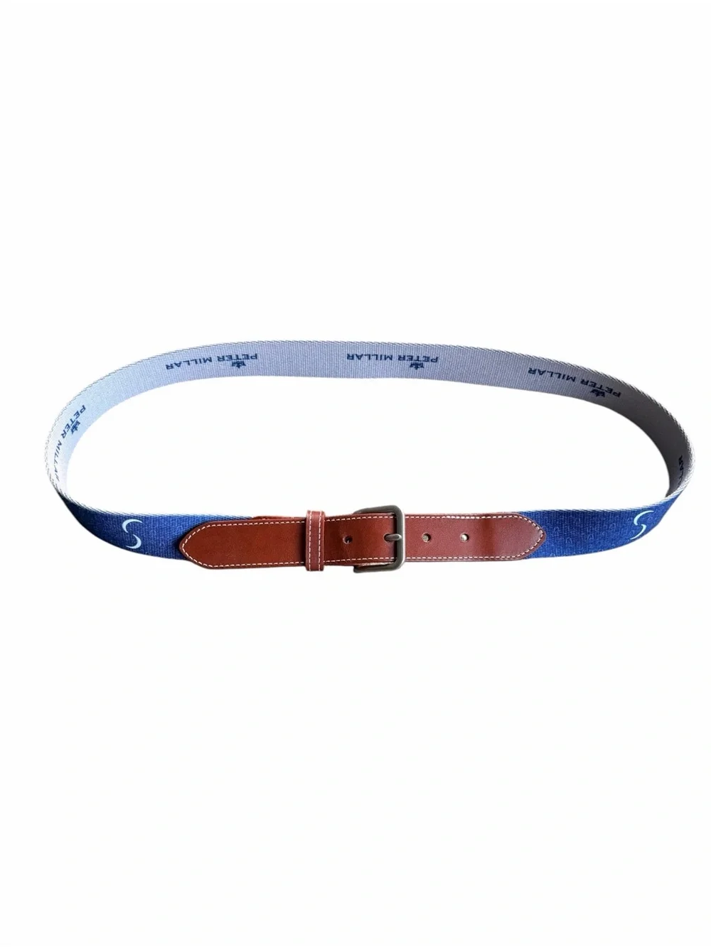 Peter Millar Men's Blue Cotton & Leather Belt Size 38
